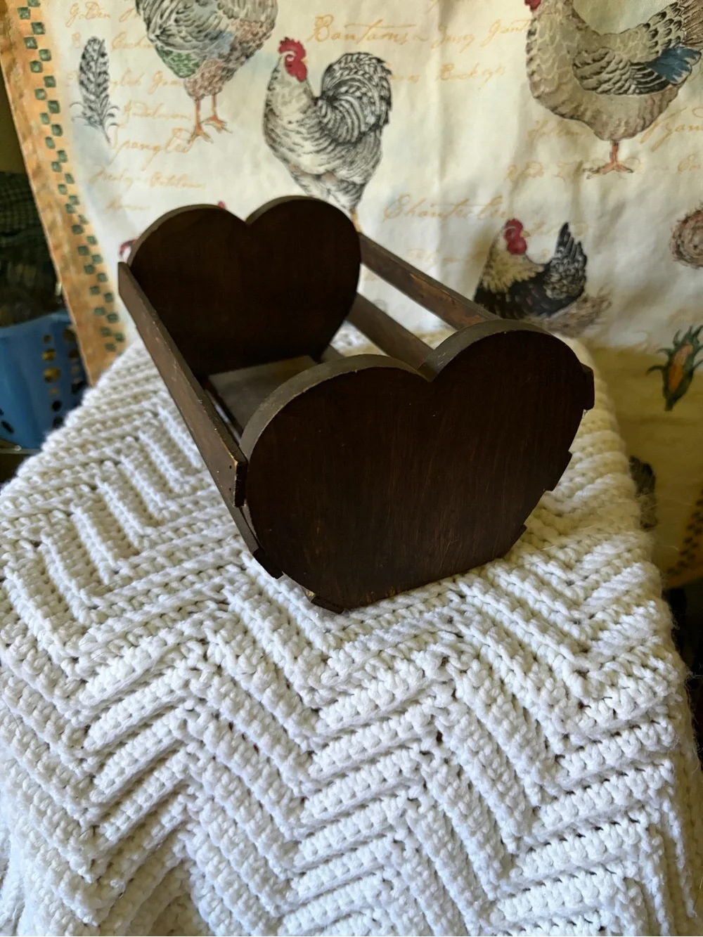 Wooden Slatted Storage Caddy with Heart Accent  - Brown